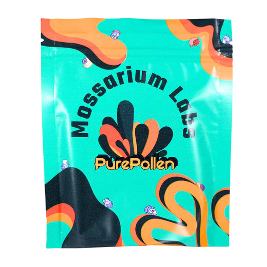 Powdered Bee Pollen inside a branded resealable bag. 